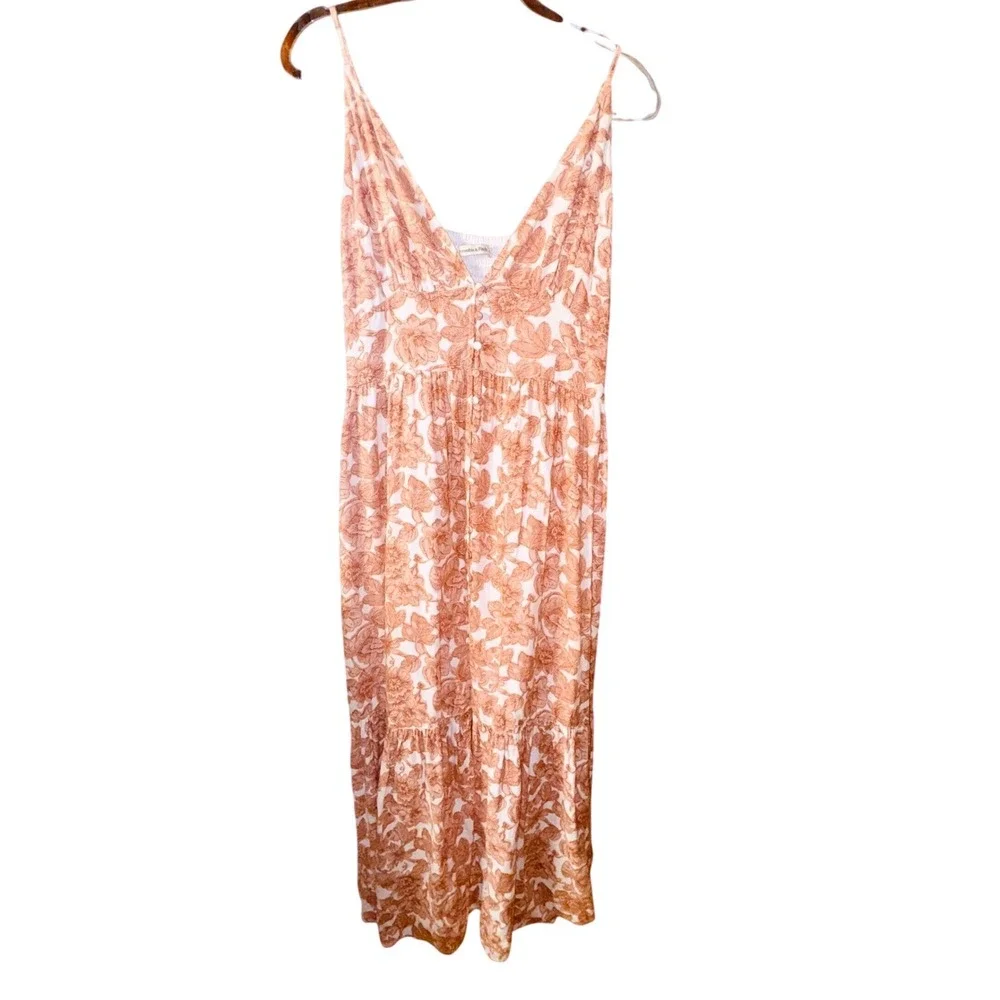 Abercrombie & Fitch Boho Linen Blend Floral V-Neck Maxi Dress Large Cottagecore